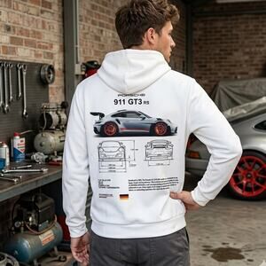 Porsche 911 GT3 RS Hoodie White Small S Blueprint Tech Specs Graphic READ